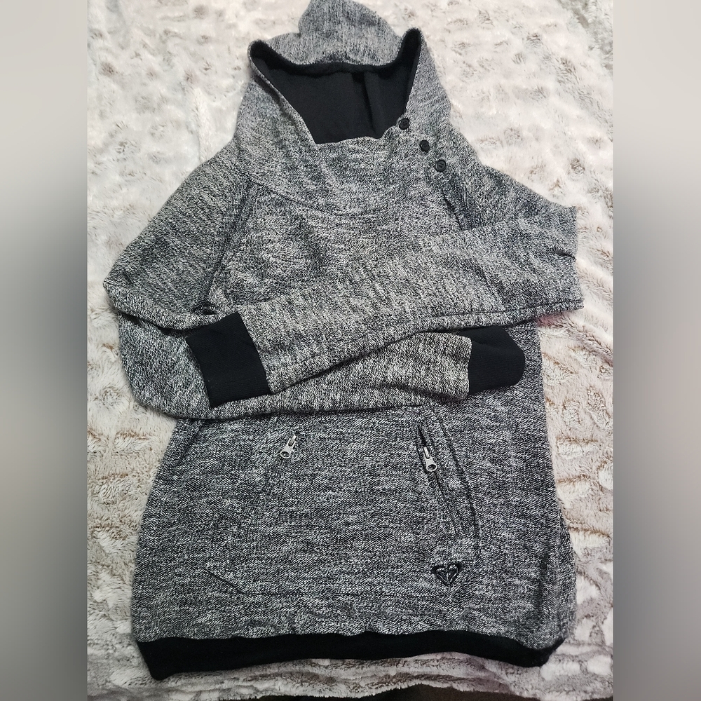 Gray Hooded Sweater with Black Accents
